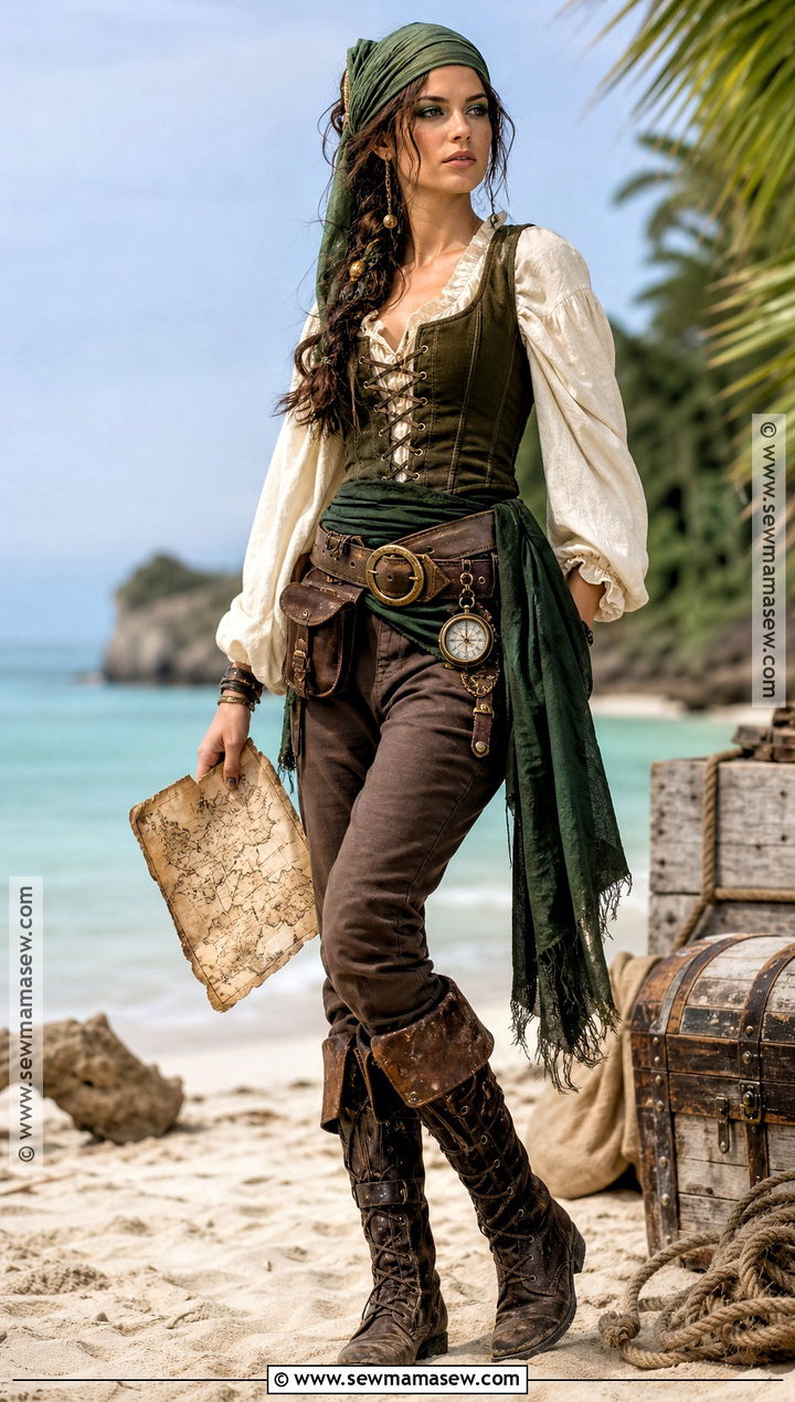 Green Treasure Hunter Pirate Costume - 30 cute pirate costume ideas for women
