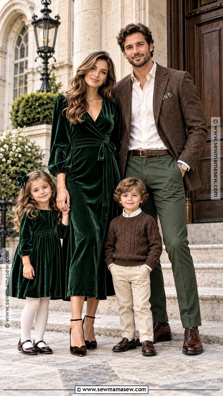 Green Velvet And Chocolate Brown Family Photo Outfit - 20 fall family pictures outfits green