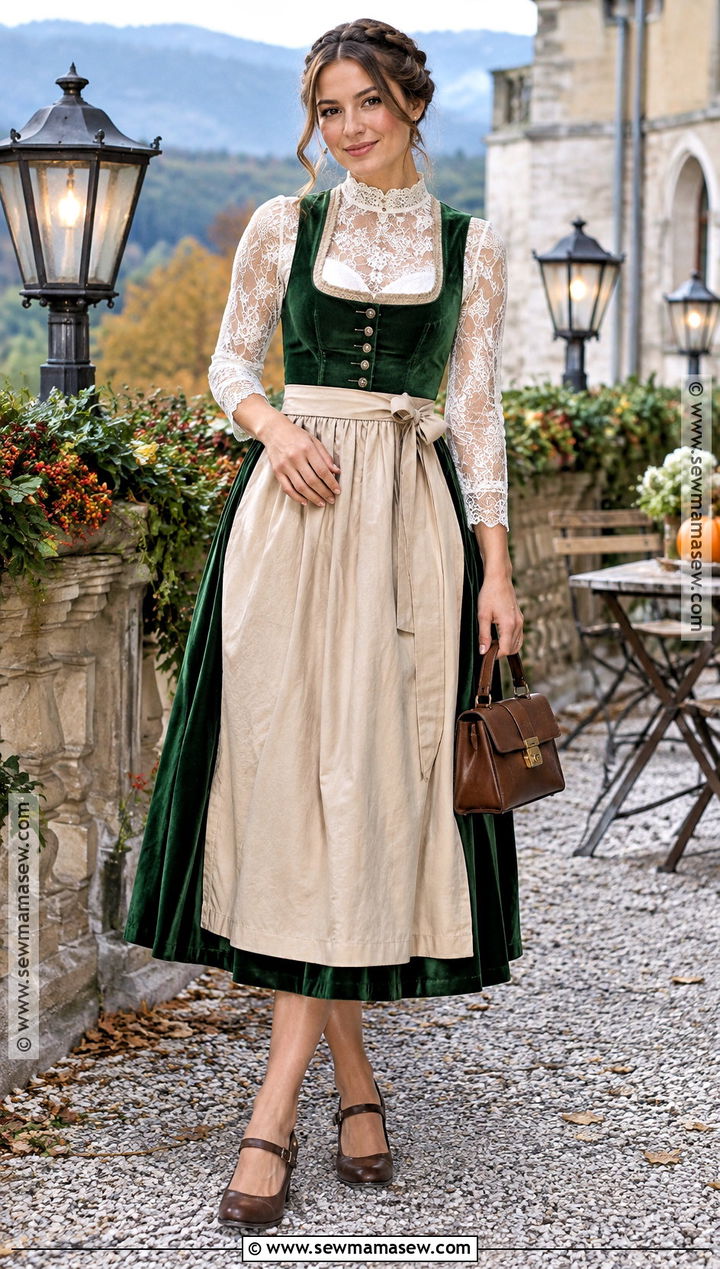 Green Velvet Dirndl Oktoberfest Outfit - 25 october fest outfit ideas