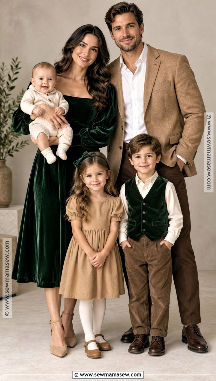 Green Velvet and Tan Family Photo Outfits - 15 fall green family pictures outfits