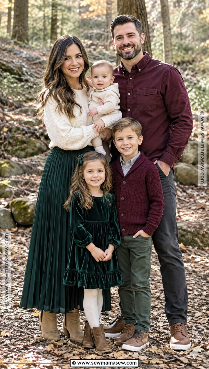 Green and Burgundy Family Photo Outfits - 15 fall green family pictures outfits