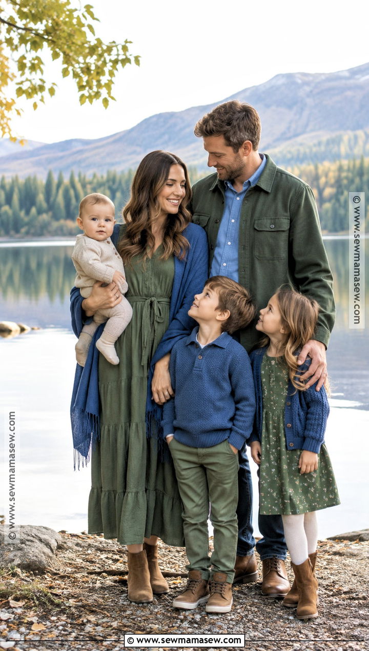 Green and Dusty Blue Family Photo Outfits - 15 fall green family pictures outfits
