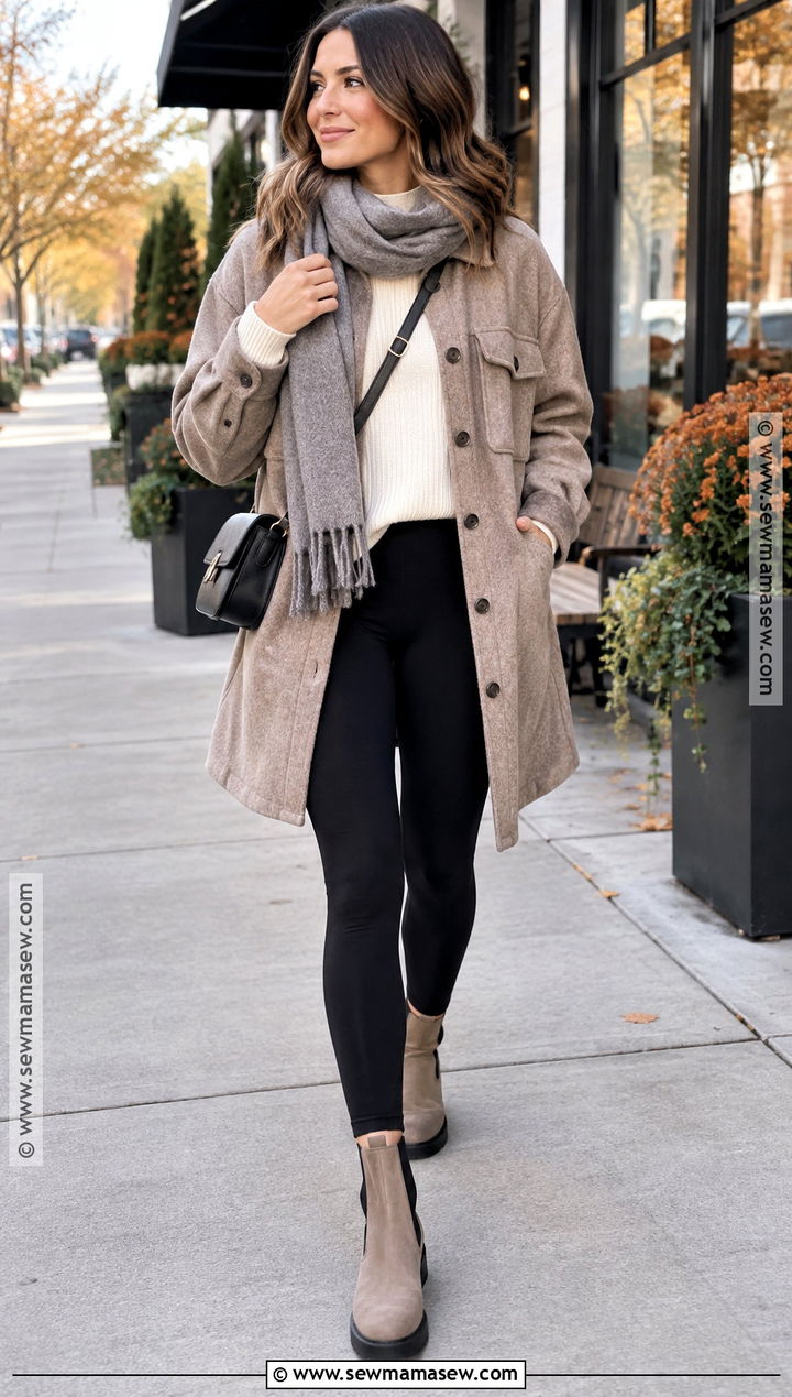 Greige Shacket Autumn Outfit - 15 Neutral Tone Autumn Style Ideas