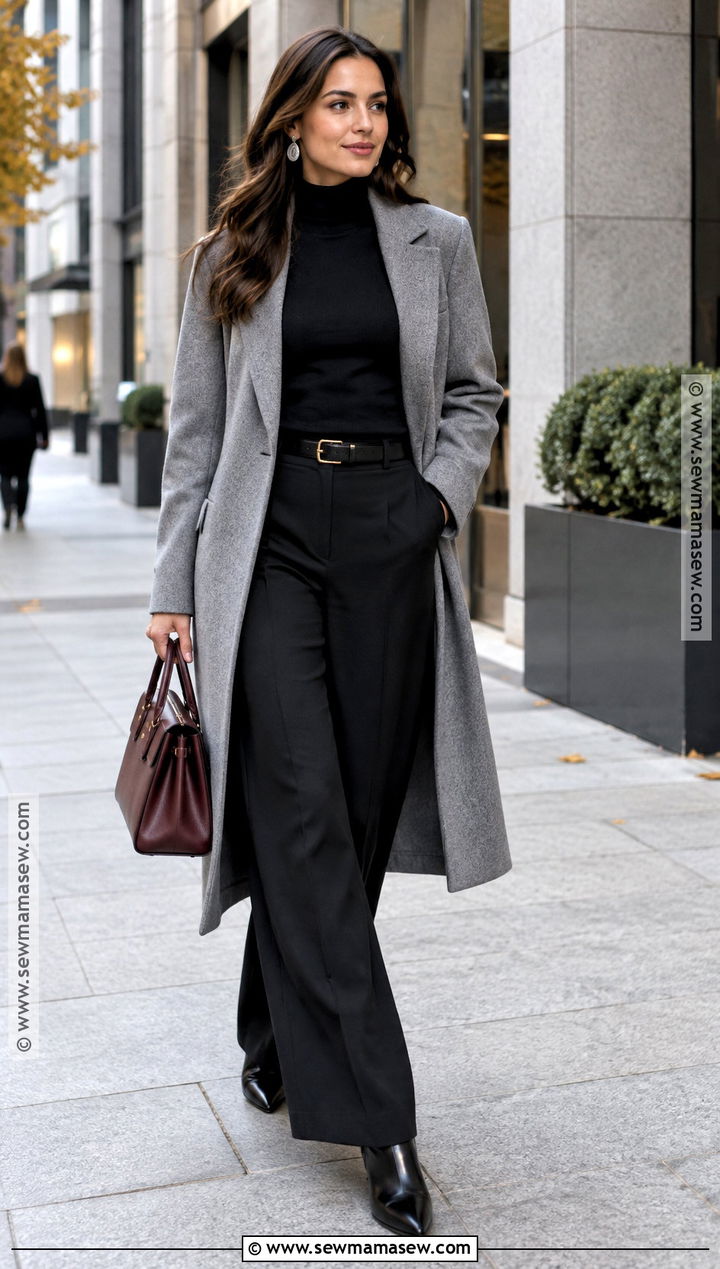 Grey Coat With Black Trousers - 15 autumn outfits grey coat