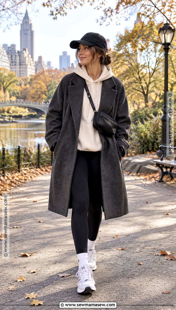 Grey Coat With Hoodie And Leggings - 15 autumn outfits grey coat