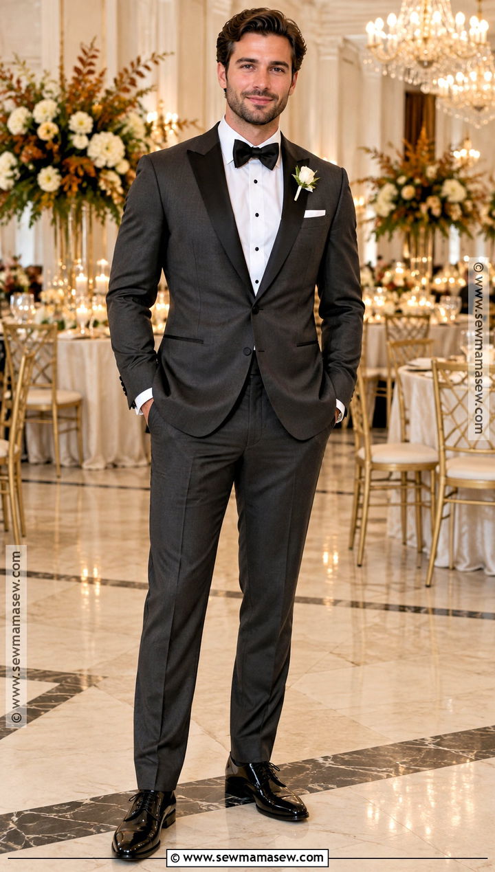 Grey Groom Tuxedo With Black Bow Tie - 15 fall wedding groom attire grey ideas