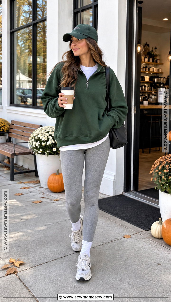 Grey Leggings With Quarter Zip And Crew Socks - 20 grey leggings outfit fall