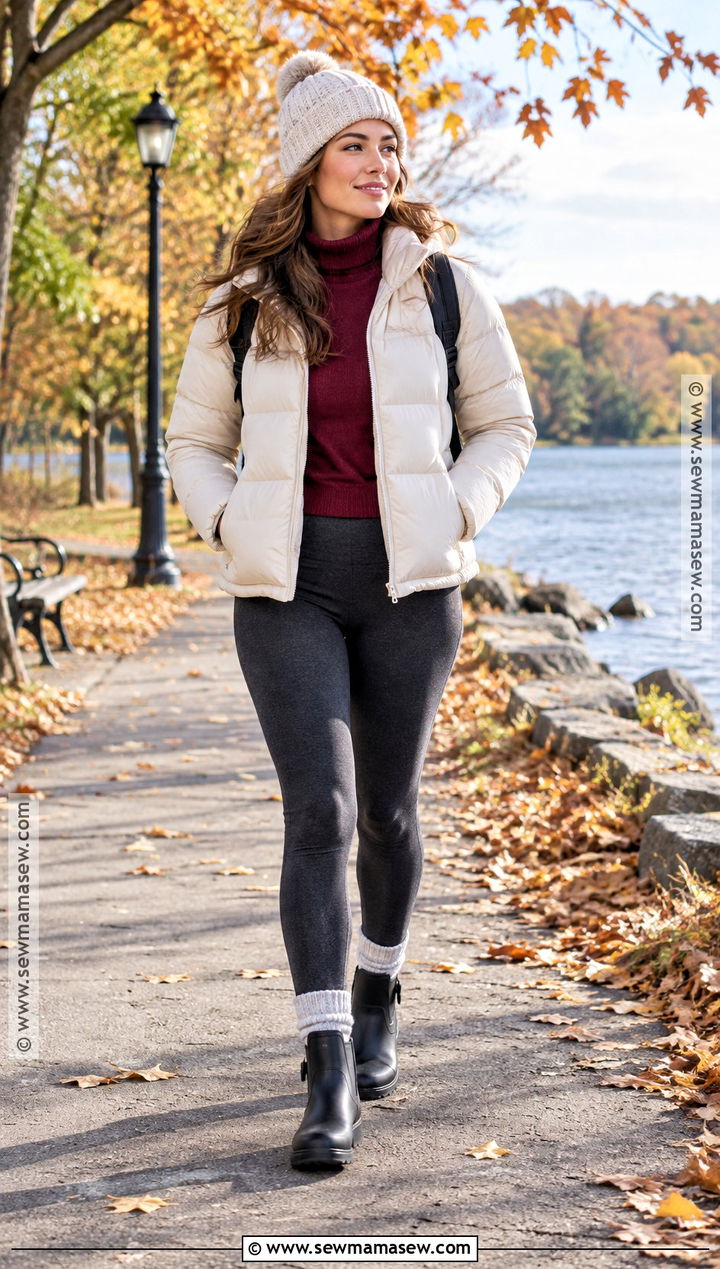Grey Leggings With Turtleneck And Puffer Jacket - 20 grey leggings outfit fall