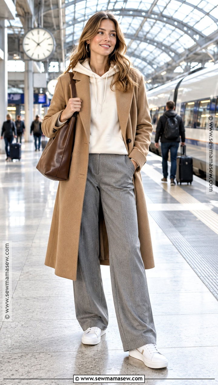Grey Pants With Hoodie And Wool Coat - 20 grey pants outfit autumn