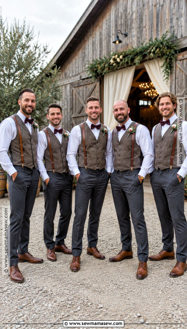 Groomsmen Vest And Suspenders With Dress Pants - 15 groomsmen attire for fall wedding ideas