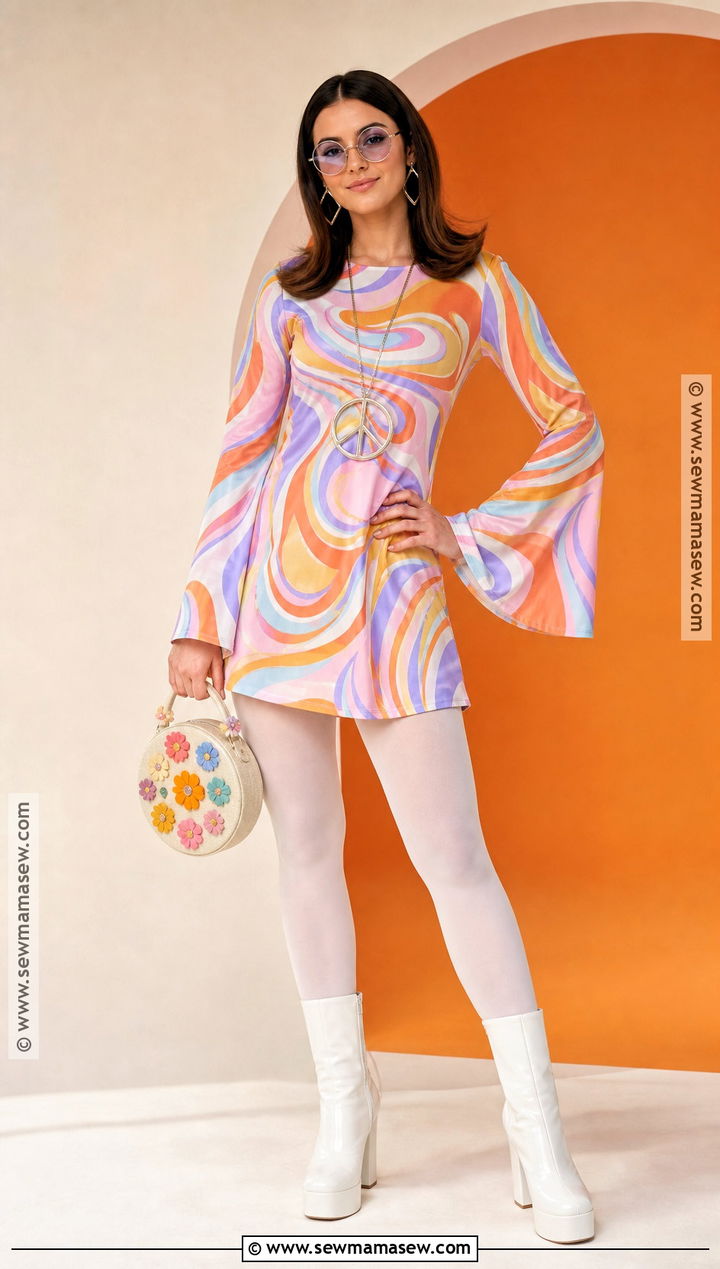 Groovy Hippie Costume With Swirl Print Dress - 45 hippie costume ideas
