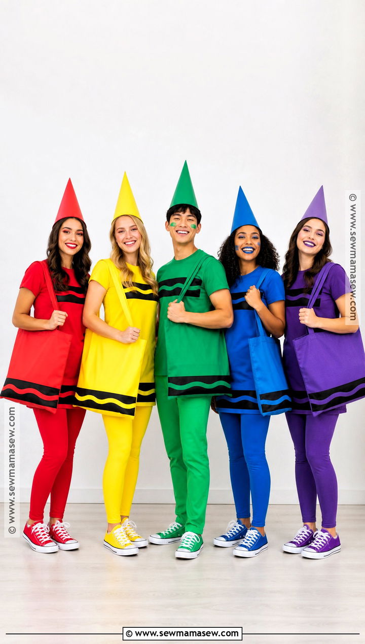 Group Crayon Costumes With Matching Hats - 30 Halloween Dress Up Ideas