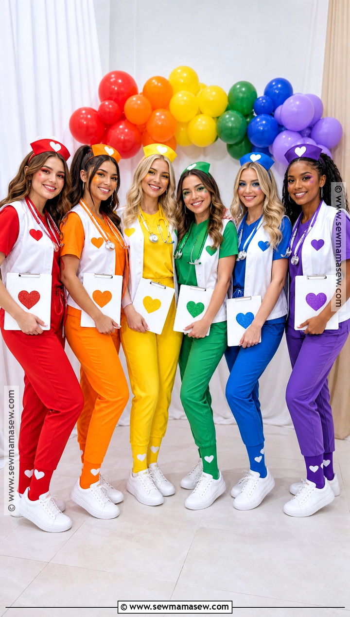 Group Rainbow Nurse Costume - 30 nurse outfit halloween ideas