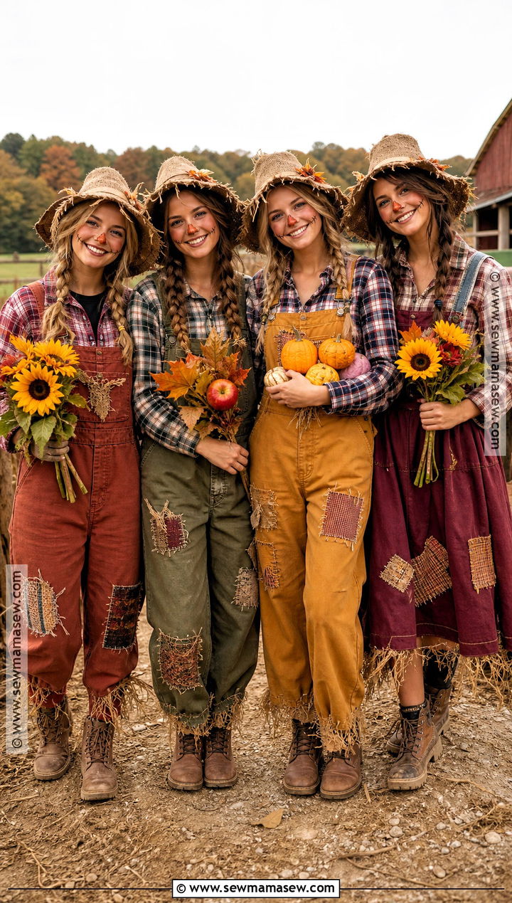 Group Scarecrow Outfit In Different Fall Colors - 30 scarecrow outfit ideas