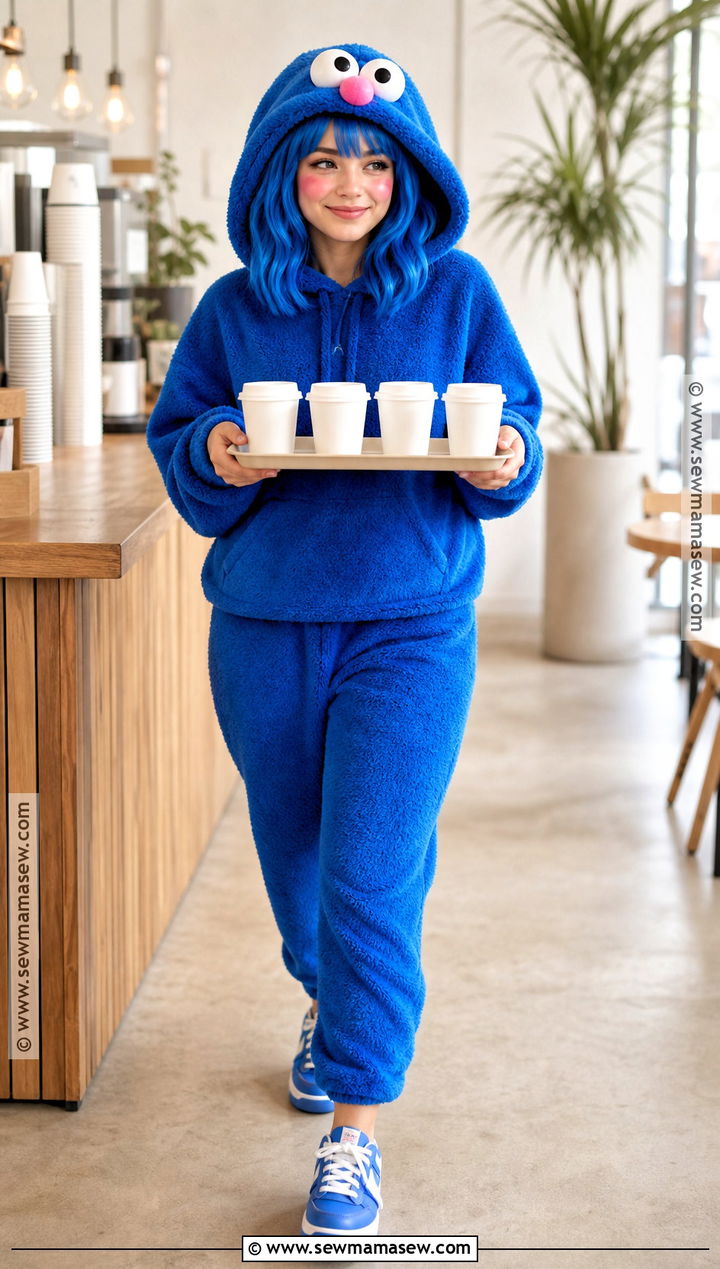 Grover Costume With Blue Fuzzy Hoodie - 30 Sesame Street Halloween Costumes