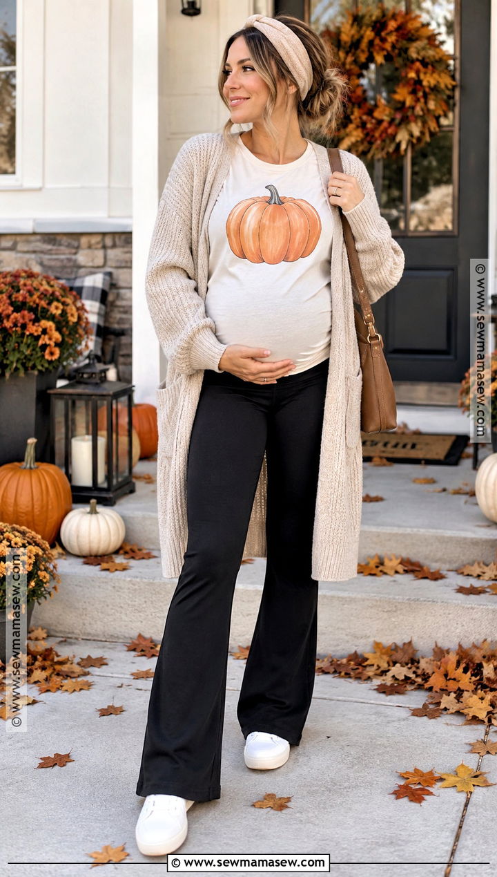 Growing A Little Pumpkin Maternity Shirt With Flared Leggings - 15 thanksgiving shirts for pregnant for women