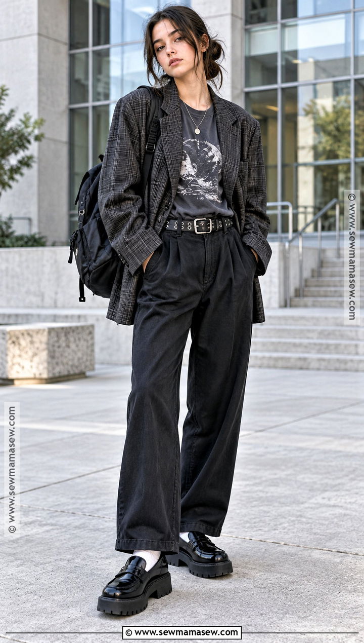 Grunge Blazer And Graphic Tee Outfit - 20 Grunge Back To School Outfit Ideas