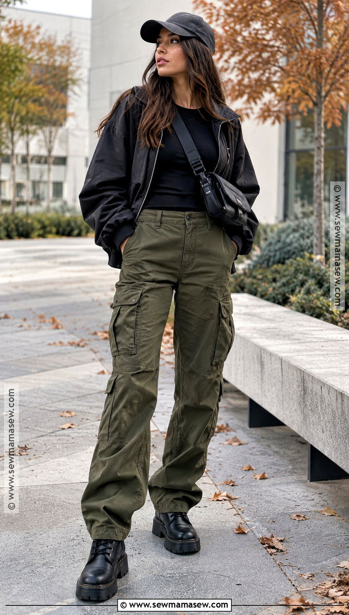 Grunge Cargo Pants Outfit With Bomber Jacket - 15 grunge chic fall outfits