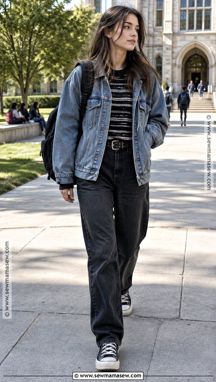 Grunge Denim Jacket And Black Jeans Outfit - 20 Grunge Back To School Outfit Ideas