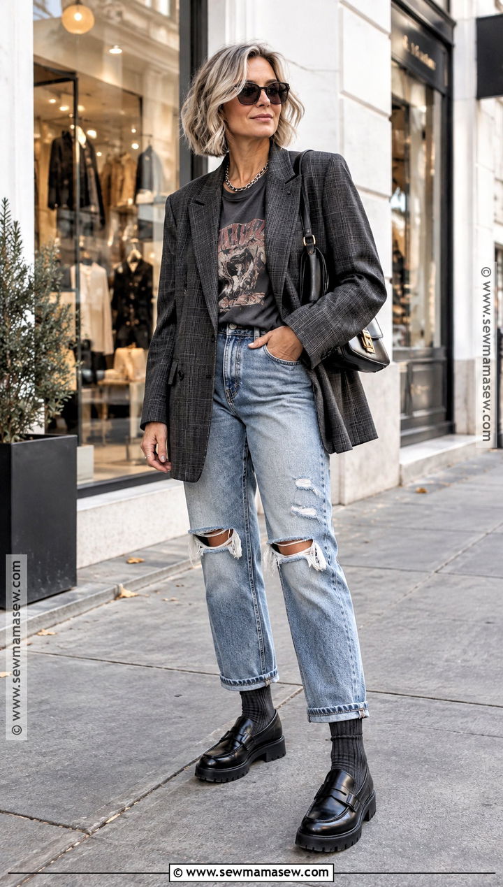 Grunge Fall Outfit With Blazer And Distressed Jeans - 25 grunge fall outfits