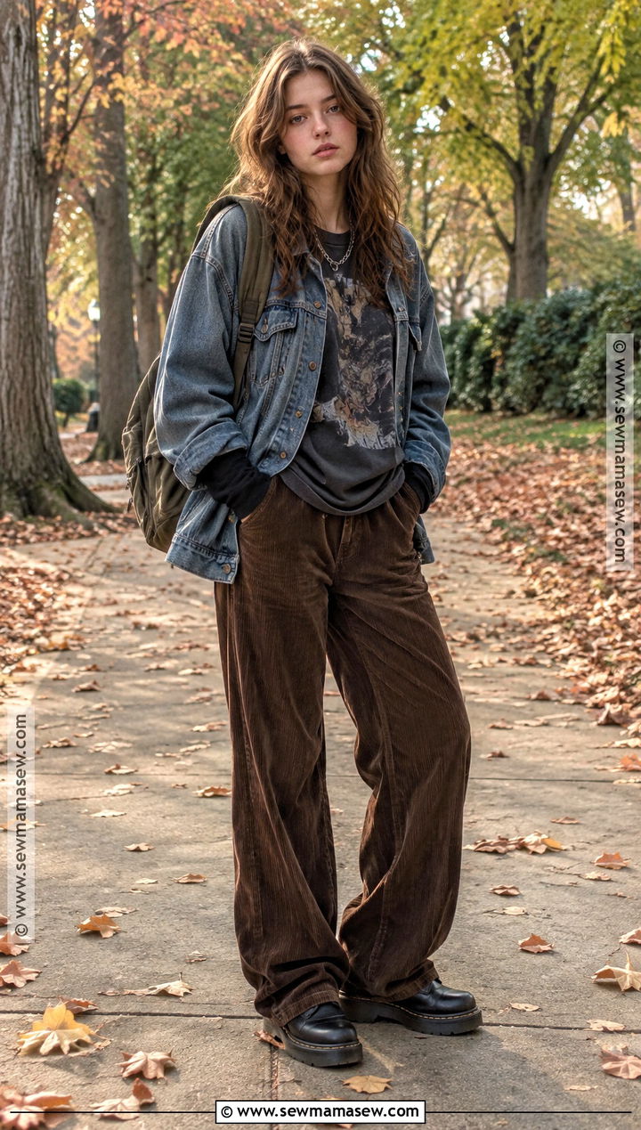 Grunge Fall Outfit With Corduroy Pants And Band Tee - 25 grunge fall outfits