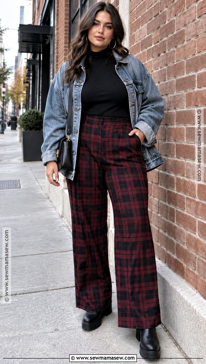 Grunge Fall Outfit With Denim Jacket And Plaid Pants - 25 grunge fall outfits