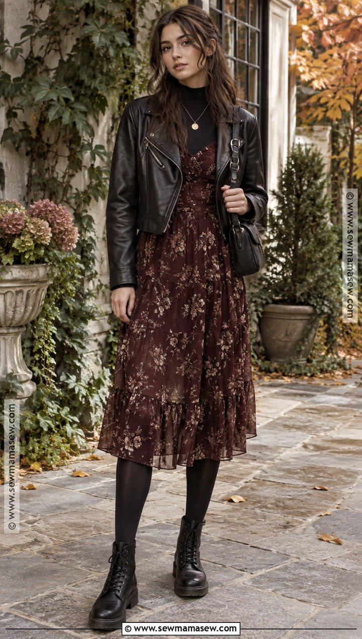 Grunge Fall Outfit With Floral Dress And Leather Boots - 25 grunge fall outfits
