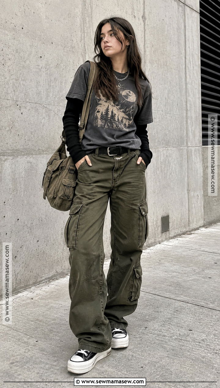 Grunge Fall Outfit With Graphic Tee And Cargo Pants - 25 grunge fall outfits