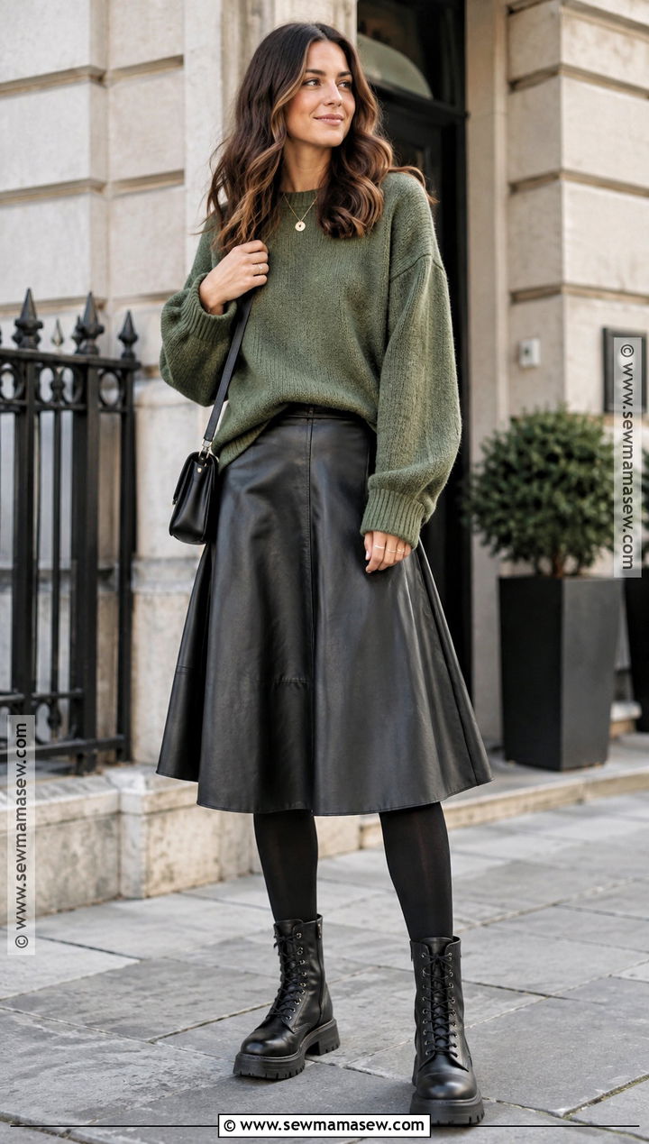 Grunge Fall Outfit With Leather Skirt And Oversized Knit - 25 grunge fall outfits