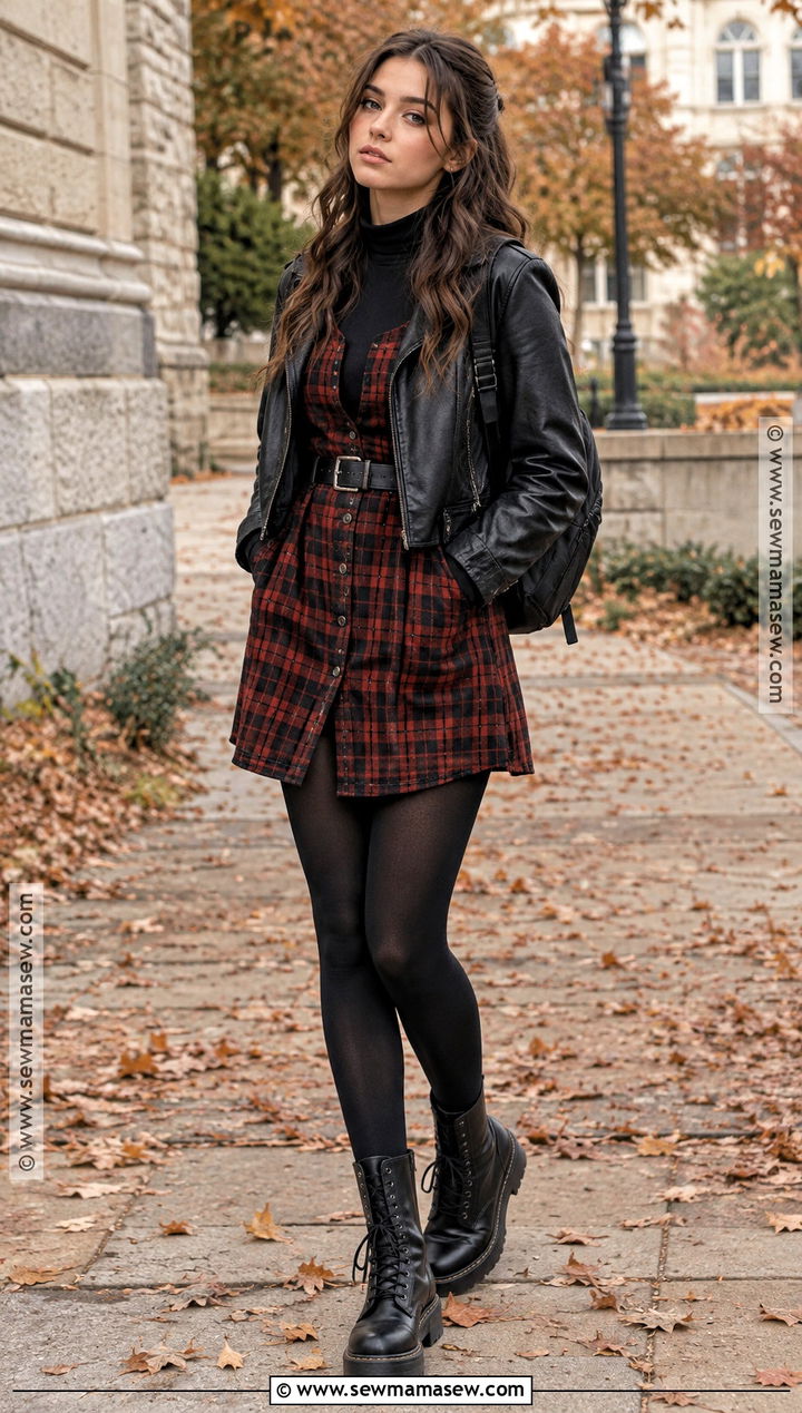 Grunge Fall Outfit With Plaid Dress And Combat Boots - 25 grunge fall outfits
