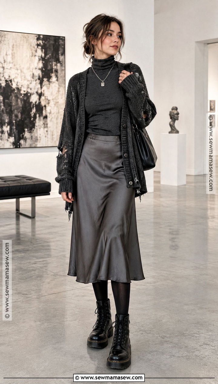 Grunge Fall Outfit With Turtleneck And Slip Skirt - 25 grunge fall outfits