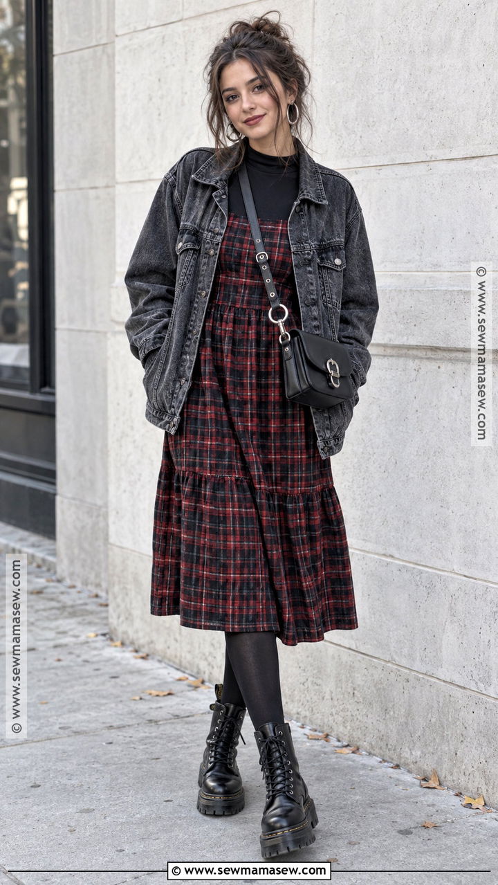 Grunge Fall Plaid Dress Outfit - 20 fall dress aesthetic ideas