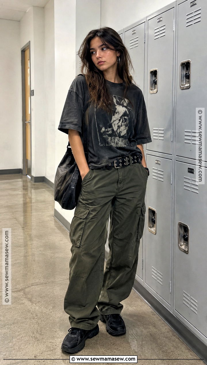 Grunge Graphic Tee And Cargo Pants Outfit - 20 Grunge Back To School Outfit Ideas