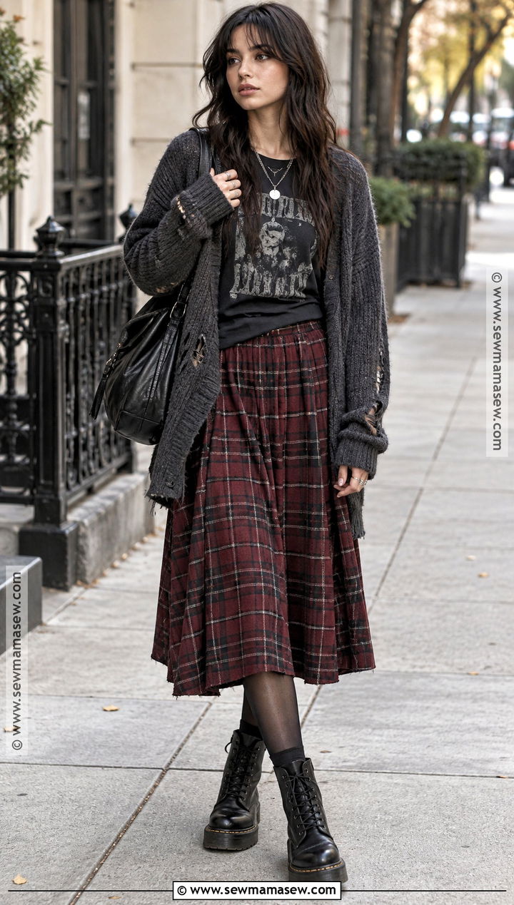 Grunge Plaid Skirt Fall Outfit - 20 alternative fall fashion ideas