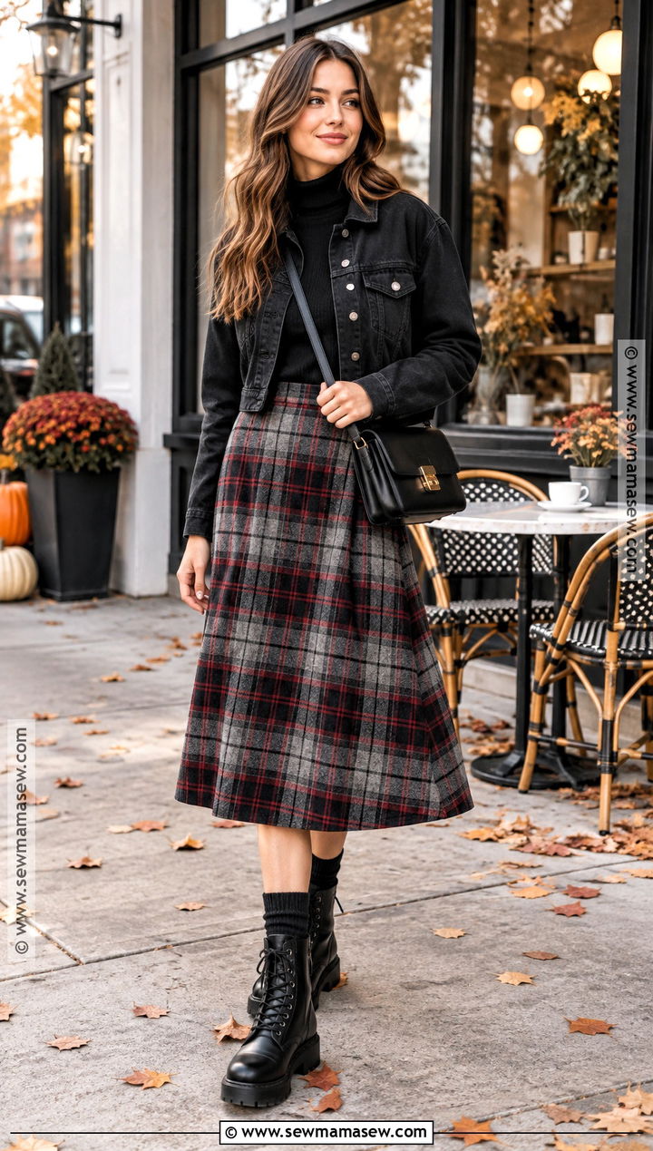Grunge Plaid Skirt Outfit With Turtleneck - 15 grunge chic fall outfits
