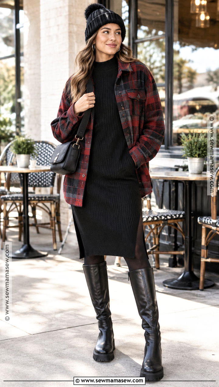 Grunge Shacket Outfit With Sweater Dress - 15 grunge chic fall outfits