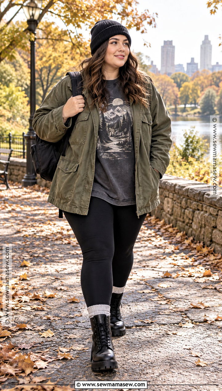 Grunge Utility Jacket Outfit With Leggings - 15 grunge chic fall outfits
