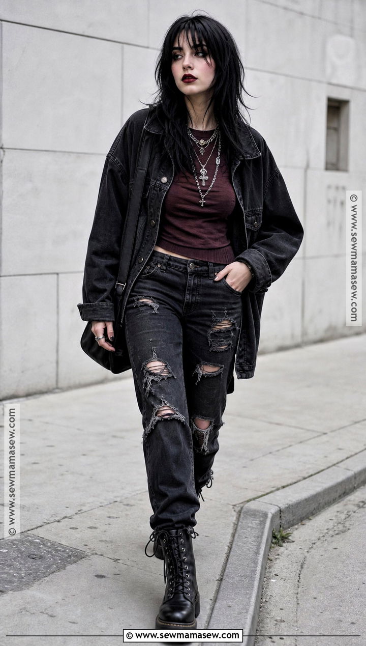 Grunge Vampire Outfit With Ripped Jeans - 50 vampire outfit ideas
