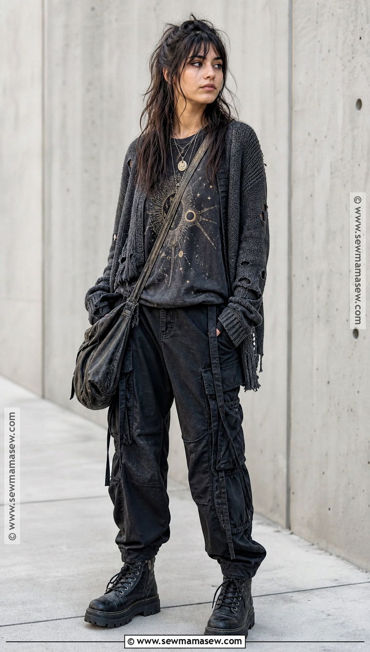 Grunge Witch Outfit With Cargo Pants - 35 witches outfit ideas