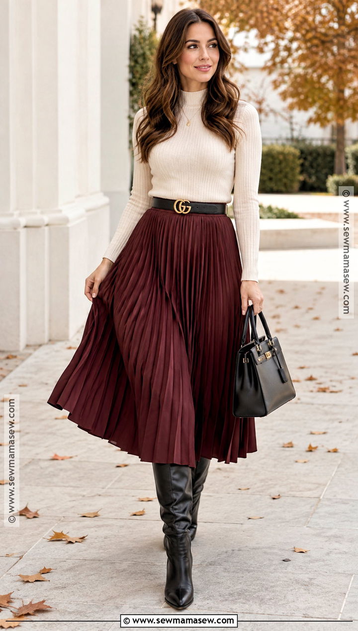 Gucci Belt With Midi Skirt And Knit Sweater - 15 Gucci Belt Outfit Fall Ideas