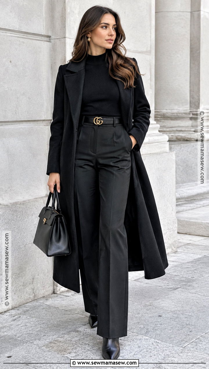 Gucci Belt With Monochrome Black Outfit - 15 Gucci Belt Outfit Fall Ideas