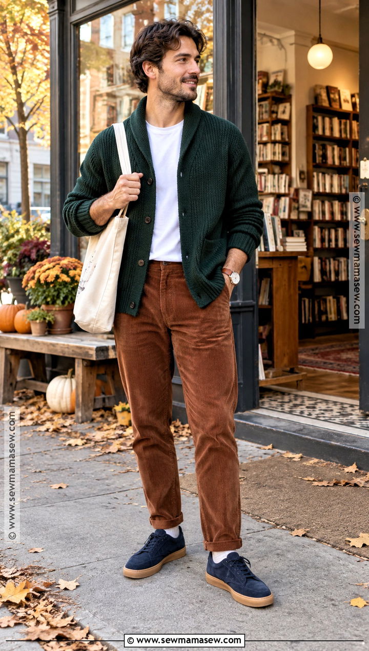 Gum Sole Sneakers With Corduroy Pants And Cardigan - 20 fall shoes for men