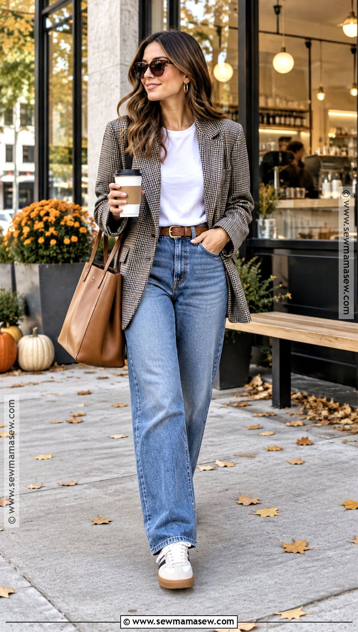 Gum Sole Trainers With Blazer And Relaxed Jeans - 20 autumn trainers ideas