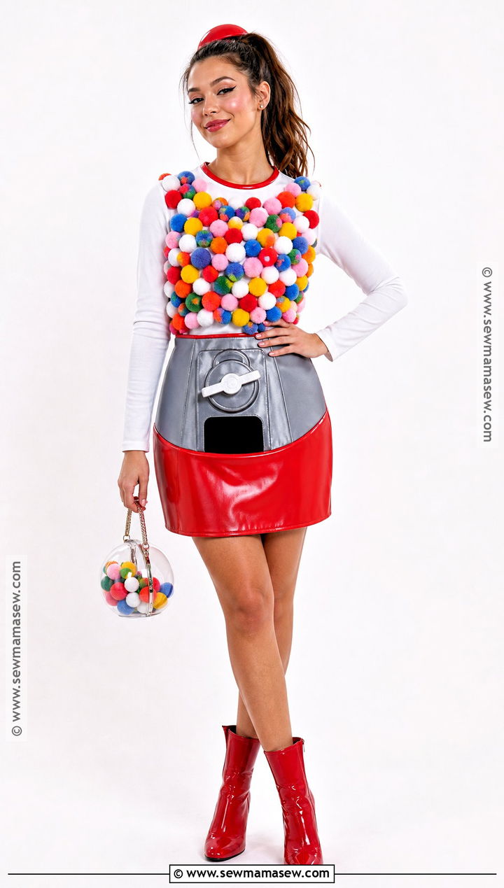 Gumball Machine Costume With Colorful Pom Poms - 35 Halloween Costume Solo Ideas