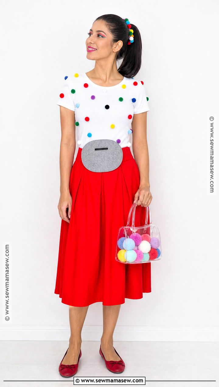 Gumball Machine Costume With Colorful Pom Poms - 35 quick easy halloween costumes for women