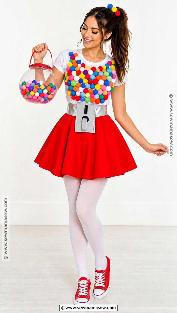 Gumball Machine Costume With Red Skater Skirt - 30 Red Skirt Halloween Costume Ideas