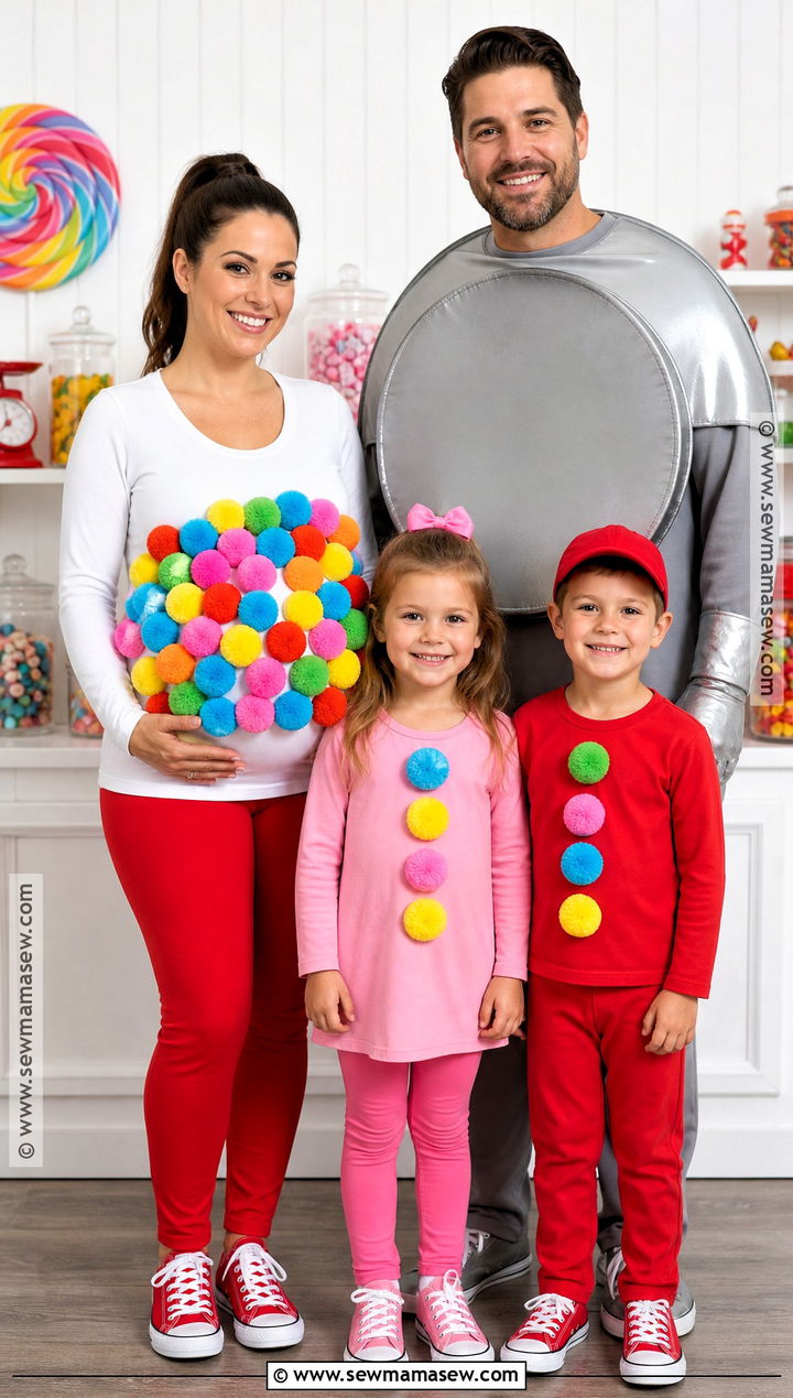 Gumball Machine Family Costume - 30 pregnant halloween costumes for family