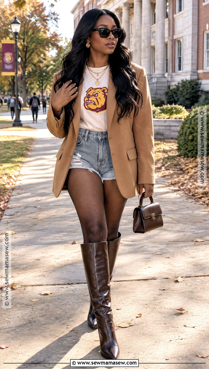 HBCU Homecoming Blazer And Denim Shorts Outfit - 20 Fall Homecoming Outfits Hbcu