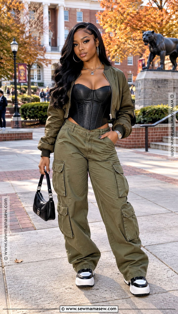 HBCU Homecoming Cargo Pants And Corset Top Outfit - 20 Fall Homecoming Outfits Hbcu