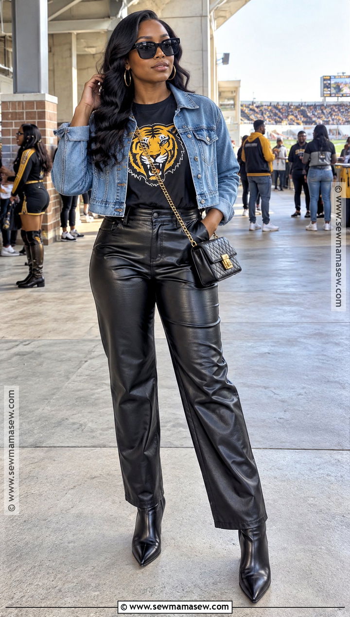 HBCU Homecoming Leather Pants And School Tee Outfit - 20 Fall Homecoming Outfits Hbcu